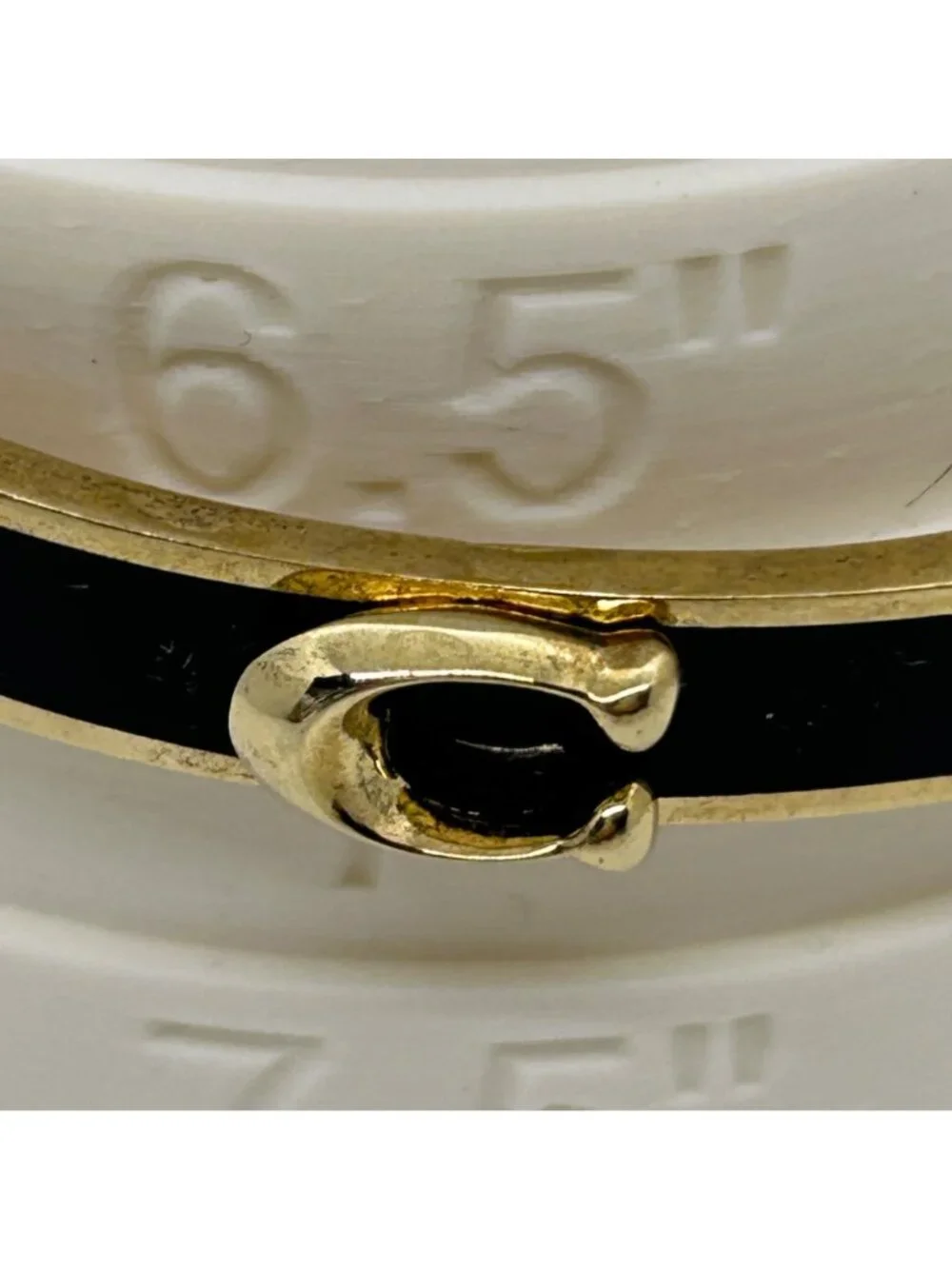 Coach Gold-Tone Black Bracelet Enamel Signature C Logo Hinged Bangle 6 3/4 in.